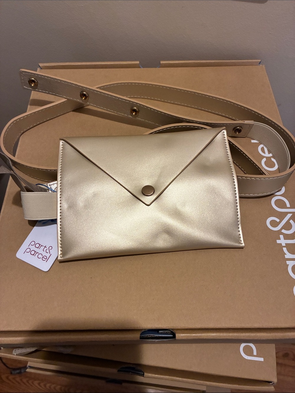 Metallic Gold Envelope Crossbody Bag made by Part&Parcel